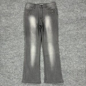 Boston Proper Jeans Womens Size 8 Gray Straight Rhinestone Studded Stretch Denim
